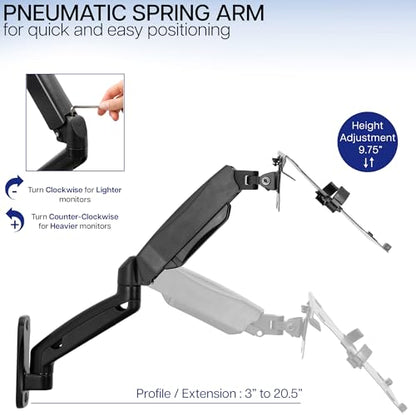 VIVO Height Adjustable Pneumatic Extended Arm Laptop Wall Mount, Full Motion Articulating Notebook Tray, Fits 10 to 15.6 inch Screen, Black, MOUNT-V001GL - color: Black