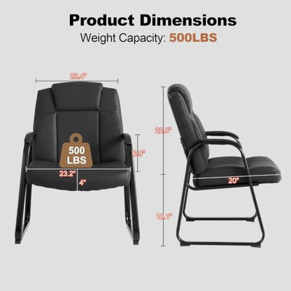 Okeysen Big & Tall Waiting Room Chairs Set of 2, PU Leather Reception Guest Chair with Padded Arm Rest, Office Desk Chair with Sled Base No Wheels, for Office Meeting, Conference Room, Lobby, 500lb - color: Black, size: Set of 2
