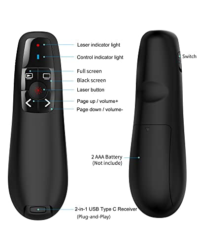PowerPoint Clicker Presentation Remote Pointer: 2-in-1 USB Type C Wireless Presenter Clicker - Universal Power Point PPT Slide Advancer for Mac MacBook Laptop PC Computer Keynote - 2 Pack - style: USB+Type C-2 Pack