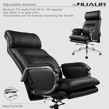 Genuine Leather Modern Executive Chair High-Back Support 90 to 150 Degrees Tilt and Upholstered Home Desk Chair with Base 360LB Capacity Swivel Computer Office Chair (Black) - color: Black