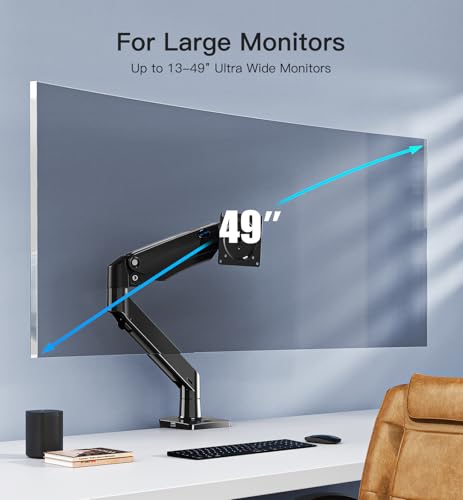 HUANUO Heavy Duty Monitor Arm for 27 32 34 40 49 Inch Ultrawide/Curved Screens, Full Motion Adjustable Monitor Mount with Aircraft-Grade Aluminum, Holds 26.4lbs, VESA 75x75/100x100mm