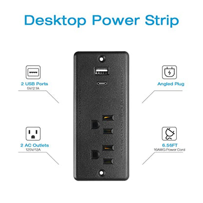 HHSOET Furniture Recessed Power Strip, 20W USB C Ports, Black, 6FT - size: 6ft-USB-C