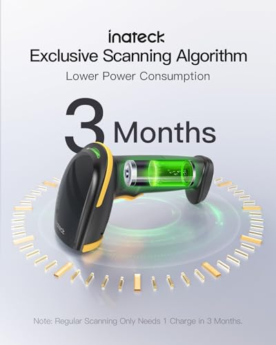 Inateck 1D Barcode Scanner, Wireless Bluetooth Handheld, 2000mAh Battery | USB Wired Mode, APP & SDK Configuration, 3-Month Battery per Charge, Reads Damaged & Dirty 1D Barcodes - style: Scanner