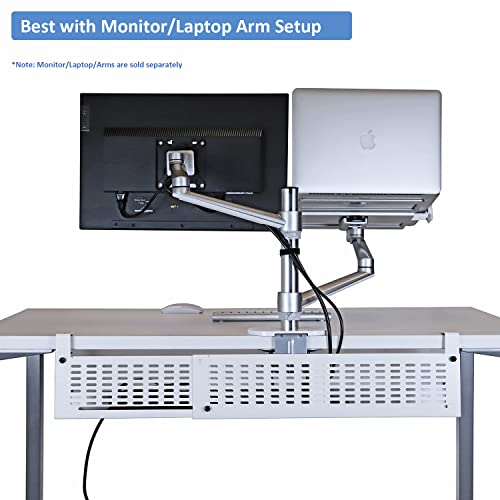 AEONS Under Desk Cable Management Tray Kit - Horizontal Adjustable up tp 41” Desk Organizer Removable C Clamp Mount Reversiable Computer Cord Raceway and Modesty Panel for Large Table, White/Beige - style: 41" White