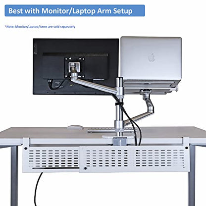 AEONS Under Desk Cable Management Tray Kit - Horizontal Adjustable up tp 41” Desk Organizer Removable C Clamp Mount Reversiable Computer Cord Raceway and Modesty Panel for Large Table, White/Beige - style: 41" White