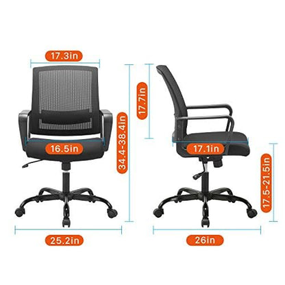 CLATINA Office Chair, Mid Back Ergonomic Desk Chairs Rolling Mesh Computer Chair with Executive Lumbar Support and Height Adjustable Design for Home Office, Black - size: 1 Pack