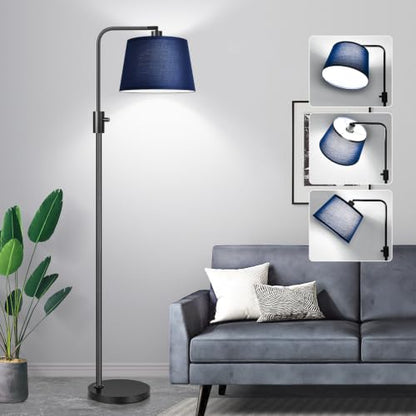 Nintiue 【Upgraded】 Dimmable Floor Lamp, 1000 Lumens LED Edison Bulb Included, Modern Arc Standing Tall Floor Lamp for Living Room Bedroom Office Dining Room - Blue - color: Matte Black-Blue Shade