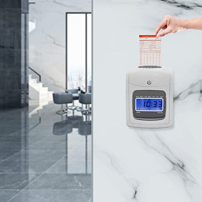 Time Clocks for Small Business, LED Display Time Clock Bundle with 50 Cards, 1 Backup Ribbon & 2 Keys in/Out Time Attendance Machine Employee Attendance Punch Recorder