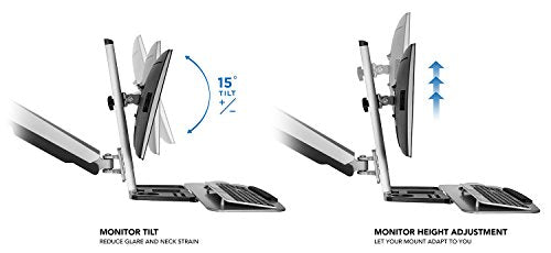 Mount-It! Sit-Stand Monitor Arm Desk Mount Workstation with Keyboard Tray, Single Monitor Mount Fits Up to 32”, Gas Spring Height Adjustable, VESA 75x75 100x100, Clamp or Grommet, Silver