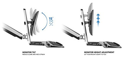 Mount-It! Sit-Stand Monitor Arm Desk Mount Workstation with Keyboard Tray, Single Monitor Mount Fits Up to 32”, Gas Spring Height Adjustable, VESA 75x75 100x100, Clamp or Grommet, Silver