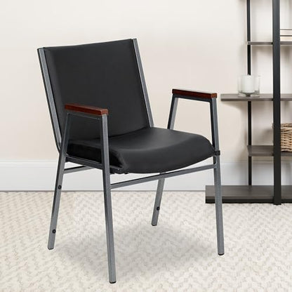 Flash Furniture HERCULES Series Heavy Duty Black Vinyl Stack Chair with Arms and Ganging Bracket - color: Black Vinyl, size: Set of 1