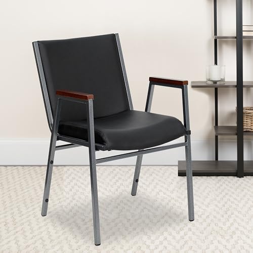Flash Furniture HERCULES Series Heavy Duty Black Vinyl Stack Chair with Arms and Ganging Bracket - color: Black Vinyl, size: Set of 1