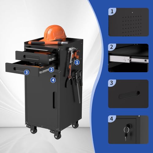 Narrow Rolling Tool Cabinet with Drawers, Lockable Garage Storage Cabinet with Wheels, Slim Metal Tool Chest Organizer for Workshop, Warehouse, Utility Room & Small Spaces
