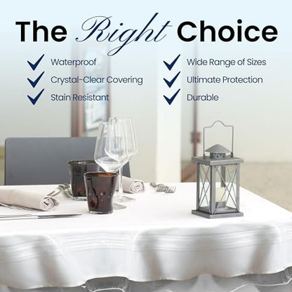 BRODER MFG. INC. Tablecloth Protector Crystal Clear Vinyl (60"x144" Oblong) | Thick, Durable Clear Table/Tablecloth Protector | Perfect for Parties, Special Occasions, Gatherings, and Everyday Use - size: 144" x 60" (Rectangular)