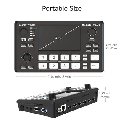 Mixer Plus Compact Video Switcher 4 HDMI with 4''Built-in Screen, Portable Live Streaming Switcher for Multi-Camera, Online Class, Event, YouTube, OBS, Zoom
