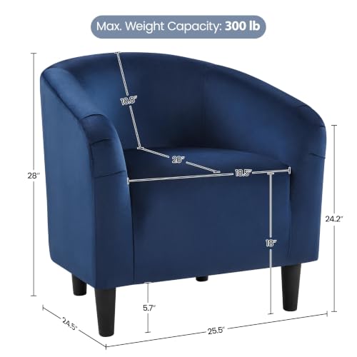 Yaheetech Velvet Accent Chairs, Compact Furry Barrel Chairs with a Curved Silhouette for Small Spaces, Living Room, Bedroom, Navy Blue - color: Navy Blue (Velvet), style: without Ottoman