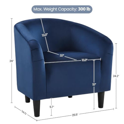 Yaheetech Velvet Accent Chairs, Compact Furry Barrel Chairs with a Curved Silhouette for Small Spaces, Living Room, Bedroom, Navy Blue - color: Navy Blue (Velvet), style: without Ottoman
