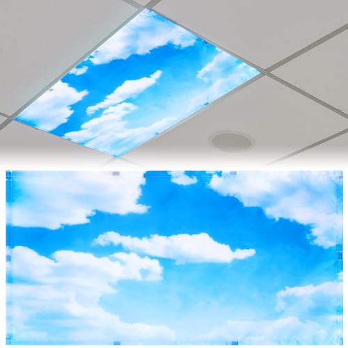 Patelai 4x2 Feet Light Covers for Classroom, Magnetic,Cloud | Sky Cloud Print for Office Decor, Drop Ceiling Compatible, 10 Magnets Included, Filters Harsh Fluorescent Lighting - style: Cloud