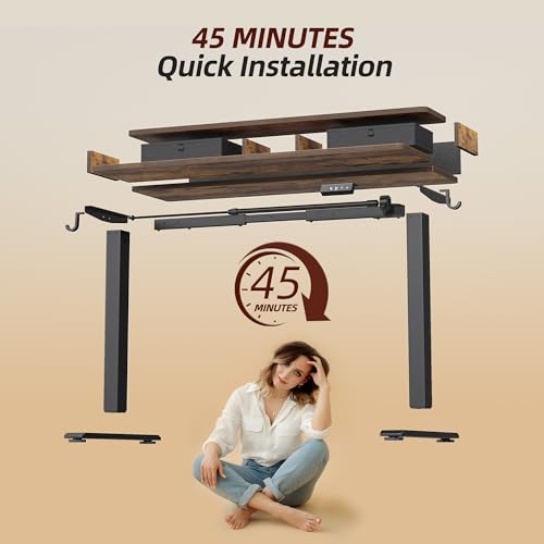 TIQLAB 40 * 24 inch Standing Desk with Two Drawers&Top Shelf, Rustic Brown | Smooth Height Adjustment, 2 Memory Presets, One-Touch Control, Stable Steel Frame, 176 lbs Capacity, Easy Assembly - color: Rustic Brown, size: 40*24 inch without keyboard tray