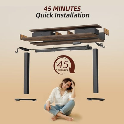TIQLAB 40 * 24 inch Standing Desk with Two Drawers&Top Shelf, Rustic Brown | Smooth Height Adjustment, 2 Memory Presets, One-Touch Control, Stable Steel Frame, 176 lbs Capacity, Easy Assembly - color: Rustic Brown, size: 40*24 inch without keyboard tray