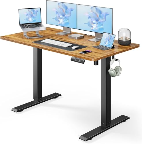 Marsail Electric Standing Desk, Adjustable Height Stand up Desk, 40 x 24 Inches Sit Stand Home Office Desk, Computer Desk, Rustic Brown - color: Rustic Brown, size: 40x24"