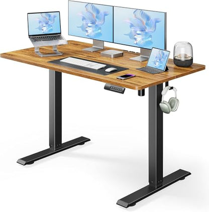 Marsail Electric Standing Desk, Adjustable Height Stand up Desk, 40 x 24 Inches Sit Stand Home Office Desk, Computer Desk, Rustic Brown - color: Rustic Brown, size: 40x24"