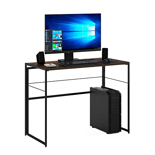FURINNO Riau No Tool/No Assembly/Folding Metal Frame Computer Desk, Rustic Oak/Black - color: Rustic Oak/Black, size: 39 inches