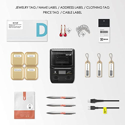 NETUM Label Maker - Bluetooth Thermal Label Printer Portable Barcode Printer Apply to Clothing, Jewelry, Retail, Mailing, Barcode, Compatible for Android & iOS System