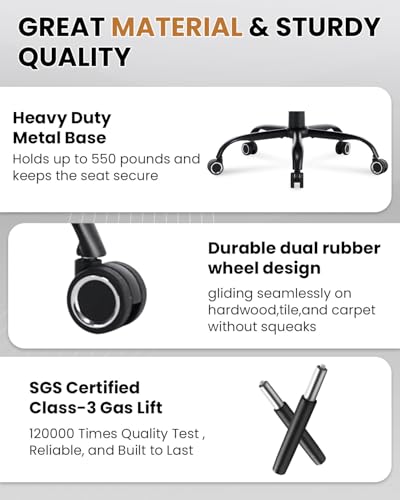550LBS Big and Tall Office Chair for Heavy People,Ergonomic Office Chair with Padded Flip-Up Arms and Adjustable Lumbar Support,High Back Executive Leather Desk Chair with Rocking Function