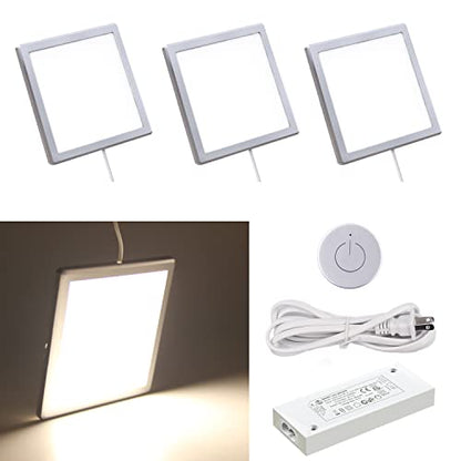 VST Under Cabinet Mini Panel Lighting 3PCS 3.94inch 12V 2.5W(Total 7.5W) with Wireless Dimmer Switch, Surface Mount Puck Light for Kitchen Van Truck Car Galley Downlight (Square Silver 4000K) - color: 3 Pack Square Silver