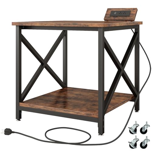 METYERRY 24"x23.6" Large Printer Stand with Power Outlet - color: Rustic Brown