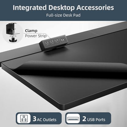 Electric Standing Desk Adjustable - 60 x 30 Inch Sit Stand Desk with Flip-Top Cable Management,Mouse Pad,Clamp Power Strip,Dual-Beam Frame,3 Memory Preset Height Adjustable for Home Office
