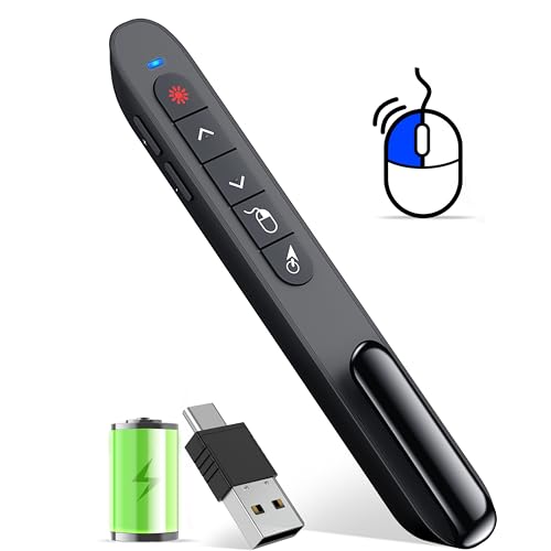 Air Mouse Clicker for Presentation Rechargeable,Presenter Clicker Remote for Classroom Teacher, RF 2.4GHz USB Wireless Presentation PPT Clicker Slide Advancer for Mac, Windows, Laptop, Keynote - color: Red-USB 2.0 Type C Air Mouse