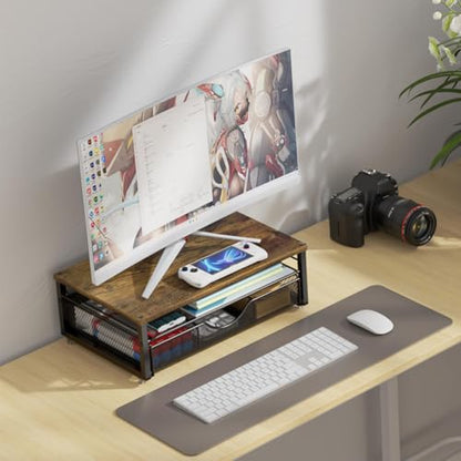 gianotter Computer Monitor Stand Riser with Drawer - color: Wood