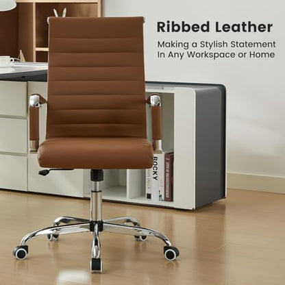 Office Desk Chair Leather, Conference Room Chairs with Wheels, Modern Executive Computer Guest Chairs with Arms. - color: Brown