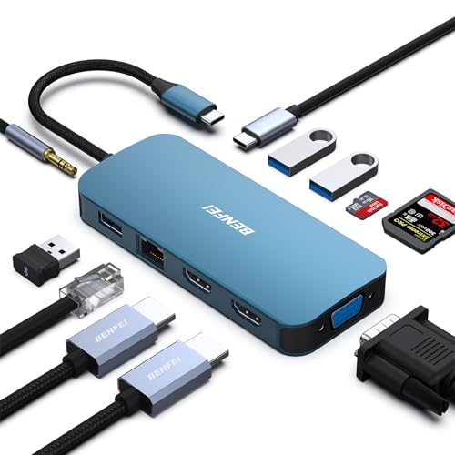 BENFEI 11-in-1 USB C Hub Triple Display Docking Station Dual HDMI, VGA - color: Blue, size: 11-in-1