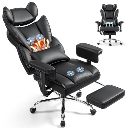 6 Points Massage Heated Home Office Chair with Foot Rest, Black - color: Black