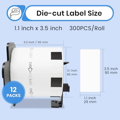 12 Pack Compatible with Brother DK-1209 White Address Labels, 1.1x2.4 - size: 2.4" X 1.1”