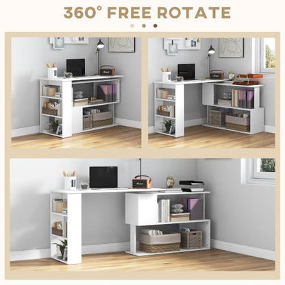 HOMCOM 47 Inch L Shaped Desk, Home Office Table, 360 Degree Rotating, White - color: White
