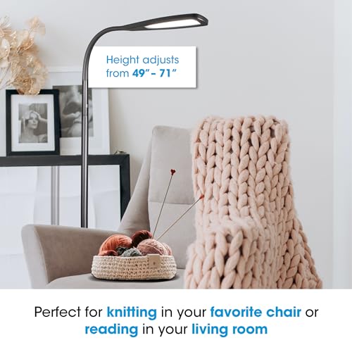 OttLite Flex LED Floor Lamp, Black | ClearSun LEDs Reduce Eyestrain | Adjustable Flex Neck 49"-71" | Smart Memory Feature - color: Black
