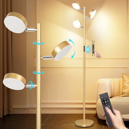Tree Floor Lamp for Living Room - Modern Gold Standing Lamp | LED Floor Light with Remote & Touch, 3000K-6000K Dimmable for Bedroom Office Reading (3 Head) - color: Gold