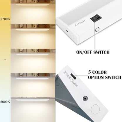 Ansen 2Packs of Under Cabinet Lighting Hardwired, 18in 15W 998LM Dimmable Led Light for Kitchen/Closet, CRI 92+, R9 90+, 5 Color Temperature, 2700K-5000K(Warm White, Cool White, Daylight) - size: 18 inch