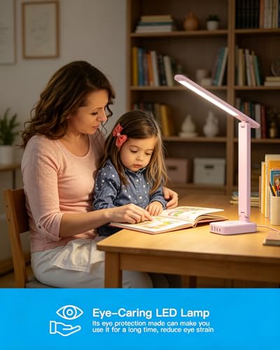 LED Desk Lamp, Power Strip with 4 USB 3 Outlets, Dorm Room Essentials, Pink - color: Pink, size: 5 Ft