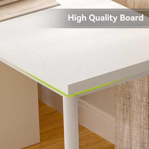 LITTLE TREE Computer Desk with 5 Drawers, 47 Inch White Modern Simple Study Writing Desk with Metal Frame, Work Desk for Home Office - color: White