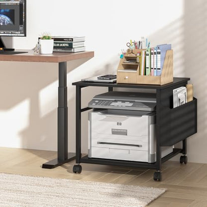 Lerliuo Black Large Printer Stand with Storage | 23.6" W x 23.6" D x 22.8" H Printer Table for Home Office, Rolling Printer Cart Holder with Lockable Wheels & Side Pocket - color: Black