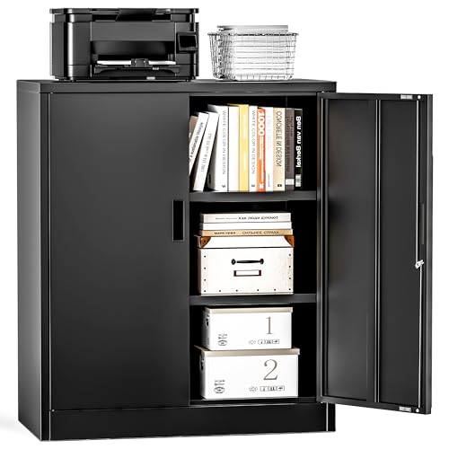 Metal Storage Cabinets, Locking Cabinet with 2 Doors and Shelves, 36" H Metal Garage Cabinet for Office, Home, Garage, Warehouse (Black) - color: Black, size: 36"H