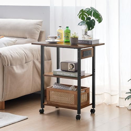 Lerliuo 3-Tier Printer Stand with Charging Station, Rolling Printer Table - color: Brown, size: 3-Tier with Charger