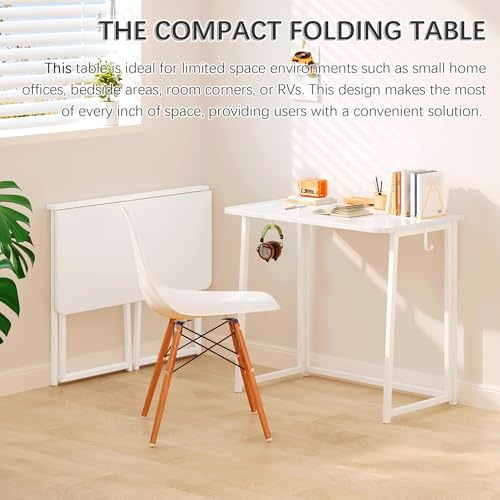4NM 31.5" Small Folding Desk, Foldable Computer Home Office Desk, Study Writing Table for Small Space Saving Bedroom, Easy Assembly - All White - color: All White, size: 31.5"W x 17.7"D