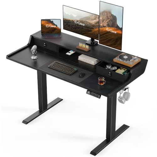 ErGear Electric Standing Desk with Drawers, 48″ x 24″ Gaming Table Compatible Monitor Stand, Stand up Desks, Home Office Height-Adjustable Desk with Storage Shelf, 4 Preset Heights, Black - color: Black, size: 48" X 24"