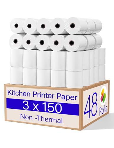 (48 Rolls) 1Ply Bond Receipt Paper Rolls 3 x 150 White Paper for Kitchen Impact Printers TMU200 SRP275 Star SP700 Suitable For Printing Kitchen Tickets and Order receipts 3000LABELS DIRECT - size: 3" 1 Ply 150' Bond, style: 48 Rolls